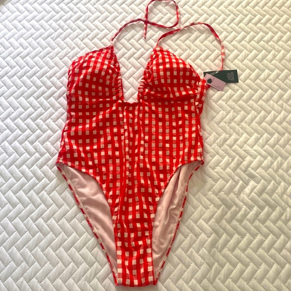 wild fable Other - Women's Red White Keyhole Ultra High Leg Cheeky Swimsuit Wild Fable Red Large L